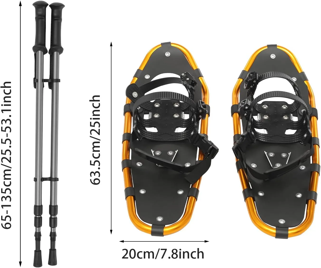 25 Inch Snowshoes and Adjustable Trekking Poles Bundle for Adults Men Women Youth, Lightweight Aluminum All Terrain Snowshoes Set with Carry Bag