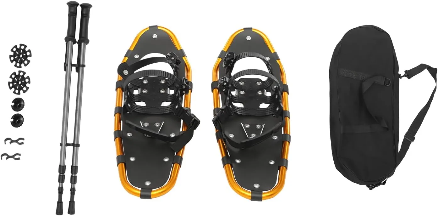 25 Inch Snowshoes and Adjustable Trekking Poles Bundle for Adults Men Women Youth, Lightweight Aluminum All Terrain Snowshoes Set with Carry Bag