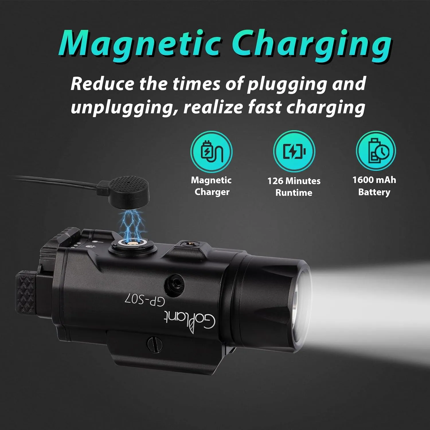 2500 Lumens Weapon Light Flashlight, Only Rechargeable LED White Light Adjustable Rail-Mounted Without Laser, Aircraft-Grade Aluminum Tactical Gun Light for Picatinny or GL Rail