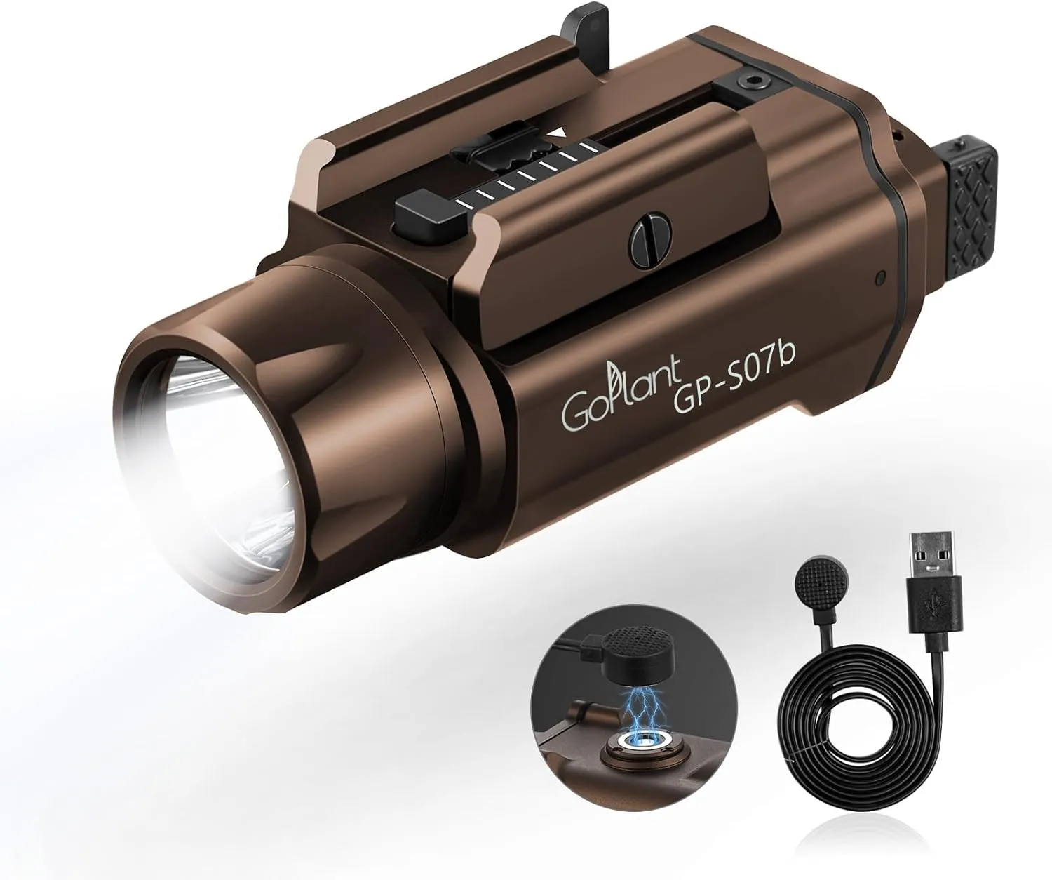 2500 Lumens Weapon Light Flashlight, Only Rechargeable LED White Light Adjustable Rail-Mounted Without Laser, Aircraft-Grade Aluminum Tactical Gun Light for Picatinny or GL Rail
