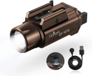 2500 Lumens Weapon Light Flashlight, Only Rechargeable LED White Light Adjustable Rail-Mounted Without Laser, Aircraft-Grade Aluminum Tactical Gun Light for Picatinny or GL Rail