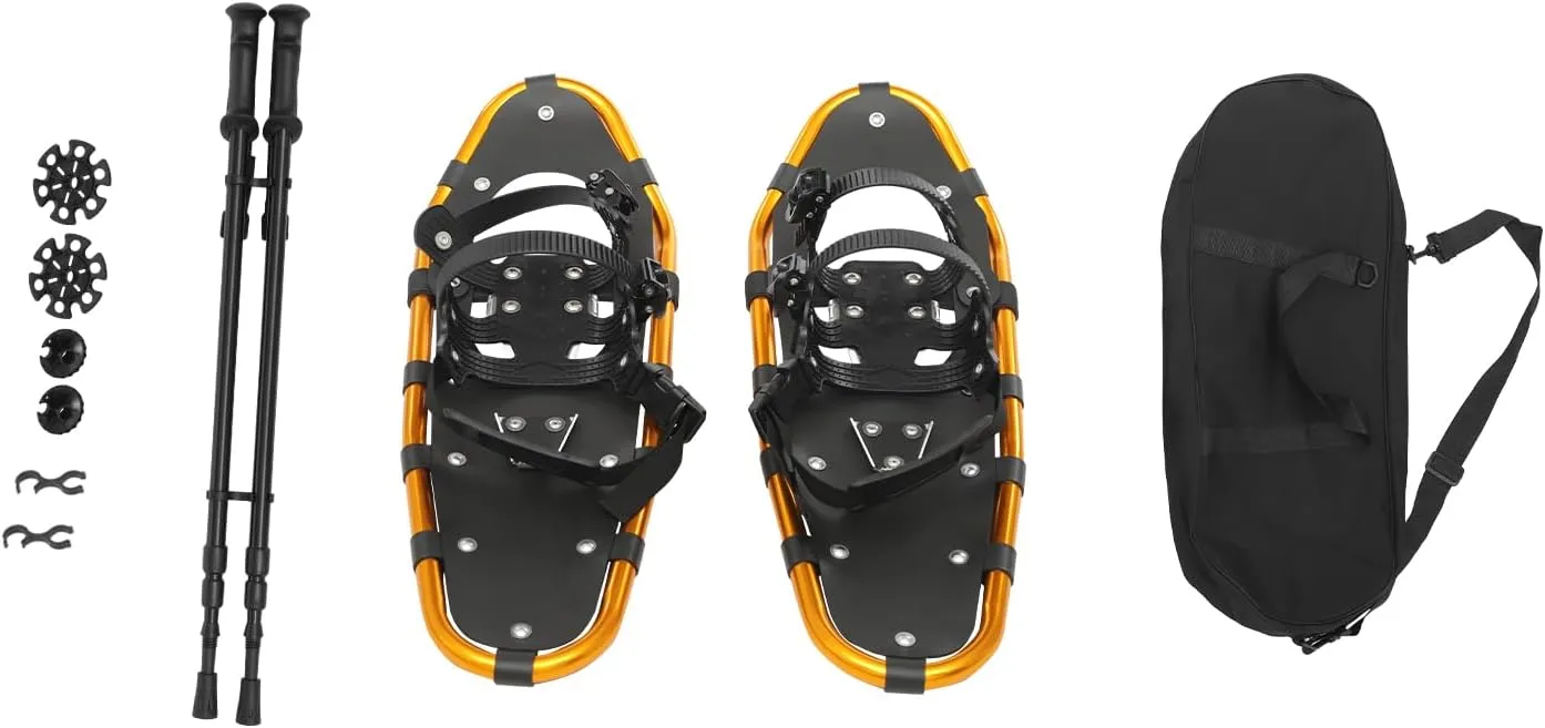 25" Lightweight Snow Shoes - Aluminum Frame Snow Shoes for Mens and Women with Adjustable Trekking Poles and Carrying Tote Bag, All-Terrain Snowshoes for Ski Resorts and Outdoor Skiing