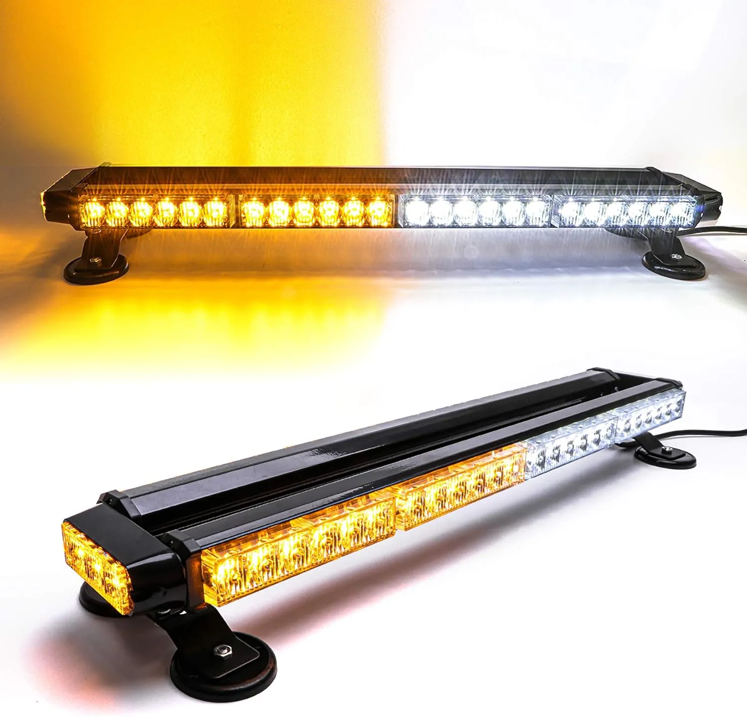 26.5" Amber white 54 LED Automotive Rooftop Beacon Emergency Warning Flashing Snow Plow Light Bar Strobe Light Traffic Advisor For Tow Work Truck with Magnetic Base Double Side
