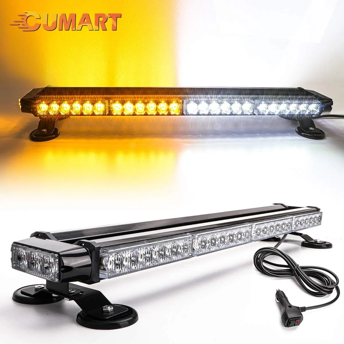 26.5" Amber white 54 LED Automotive Rooftop Beacon Emergency Warning Flashing Snow Plow Light Bar Strobe Light Traffic Advisor For Tow Work Truck with Magnetic Base Double Side