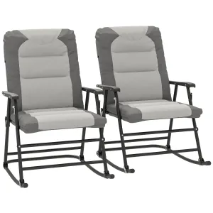 2pc Patio Foldable Rocking Chair Set w/ Soft Padded Seat, Backrest, and Headrest for park, backyard, garden, Light Grey