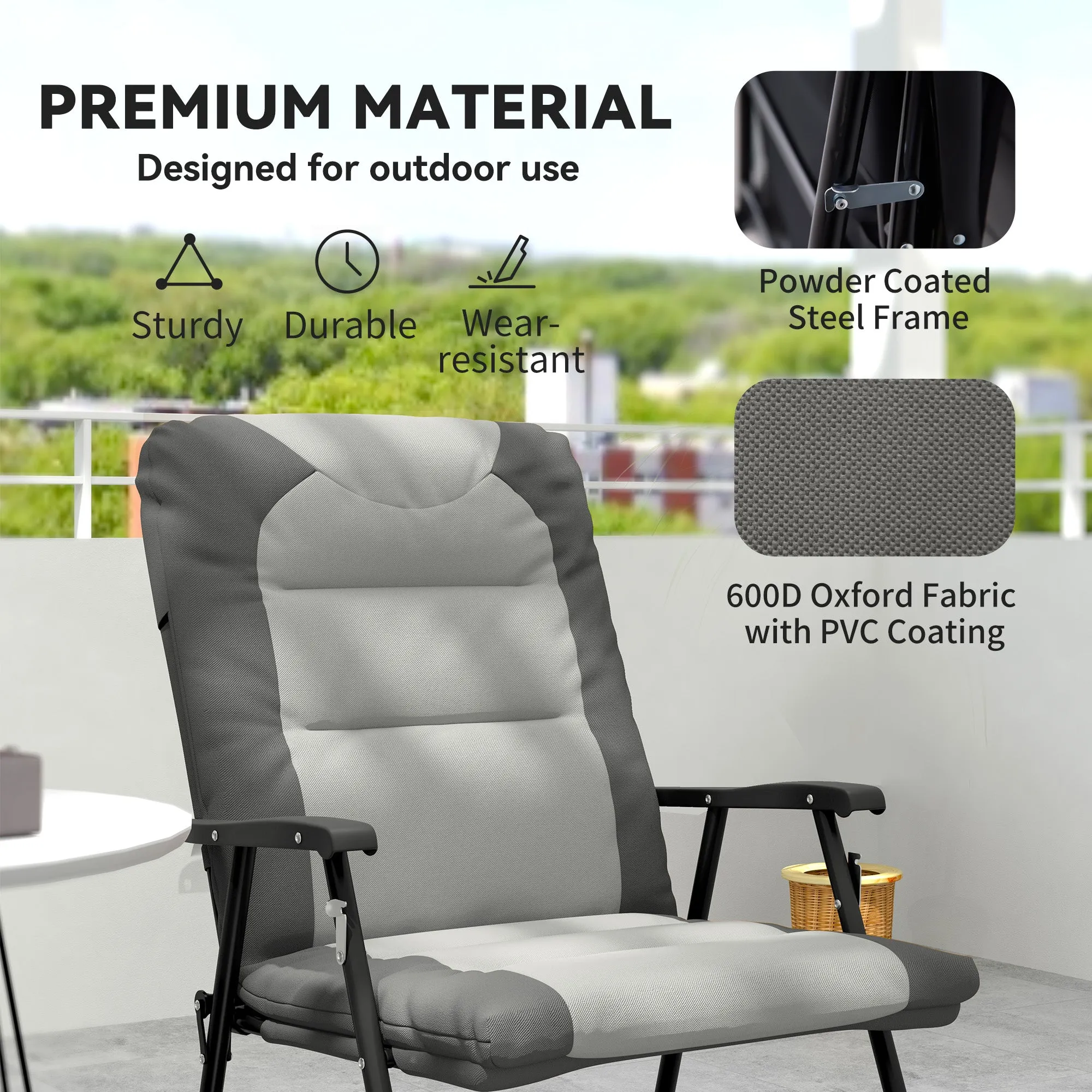 2pc Patio Foldable Rocking Chair Set w/ Soft Padded Seat, Backrest, and Headrest for park, backyard, garden, Light Grey