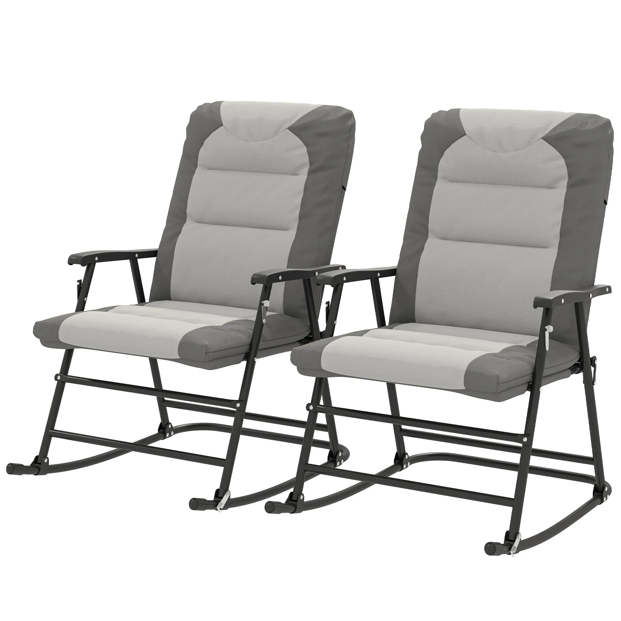 2pc Patio Foldable Rocking Chair Set w/ Soft Padded Seat, Backrest, and Headrest for park, backyard, garden, Light Grey