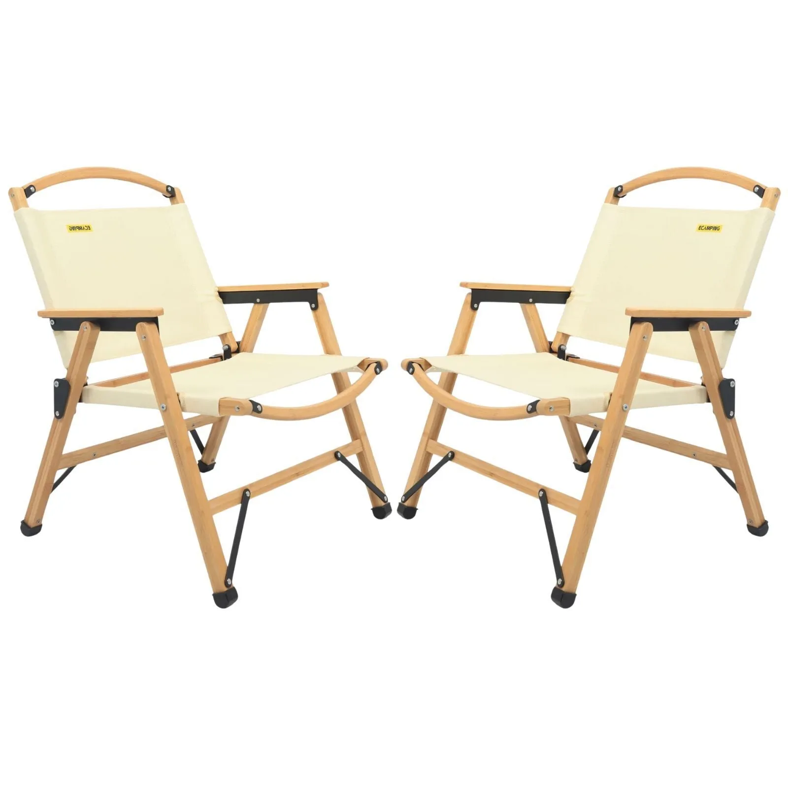 2x Bamboo Canvas Foldable Outdoor Camping Chair Wooden Picnic Park - Khaki/Beige