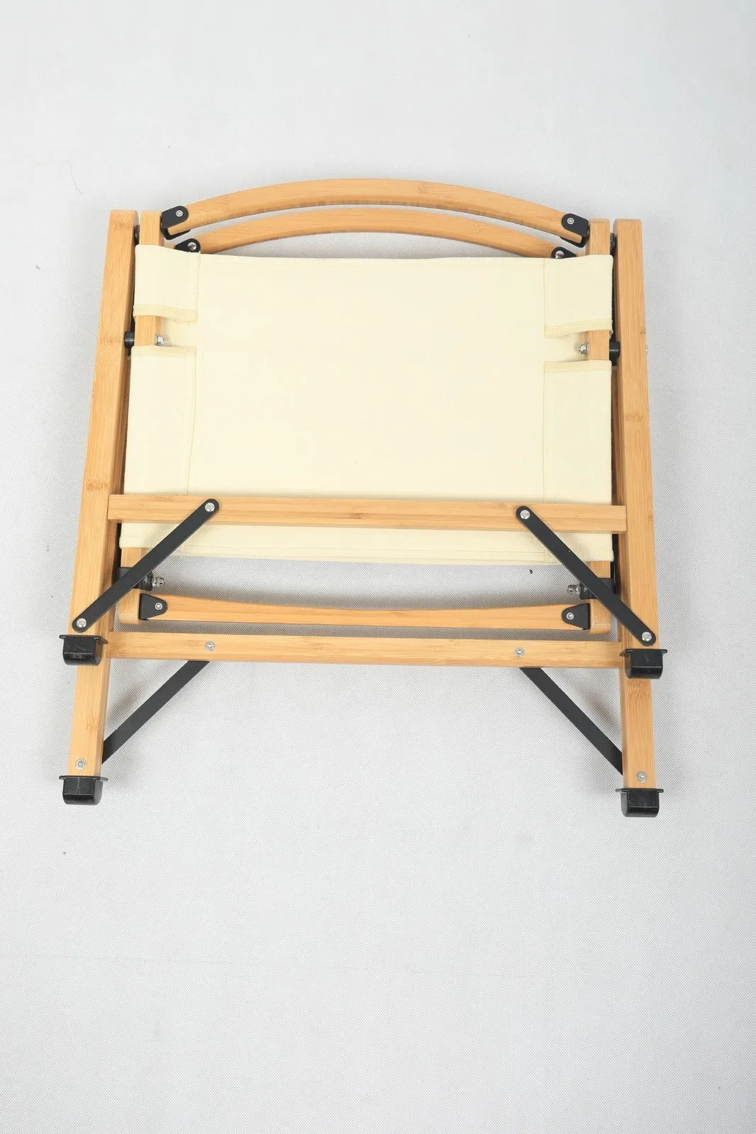 2x Bamboo Canvas Foldable Outdoor Camping Chair Wooden Picnic Park - Khaki/Beige