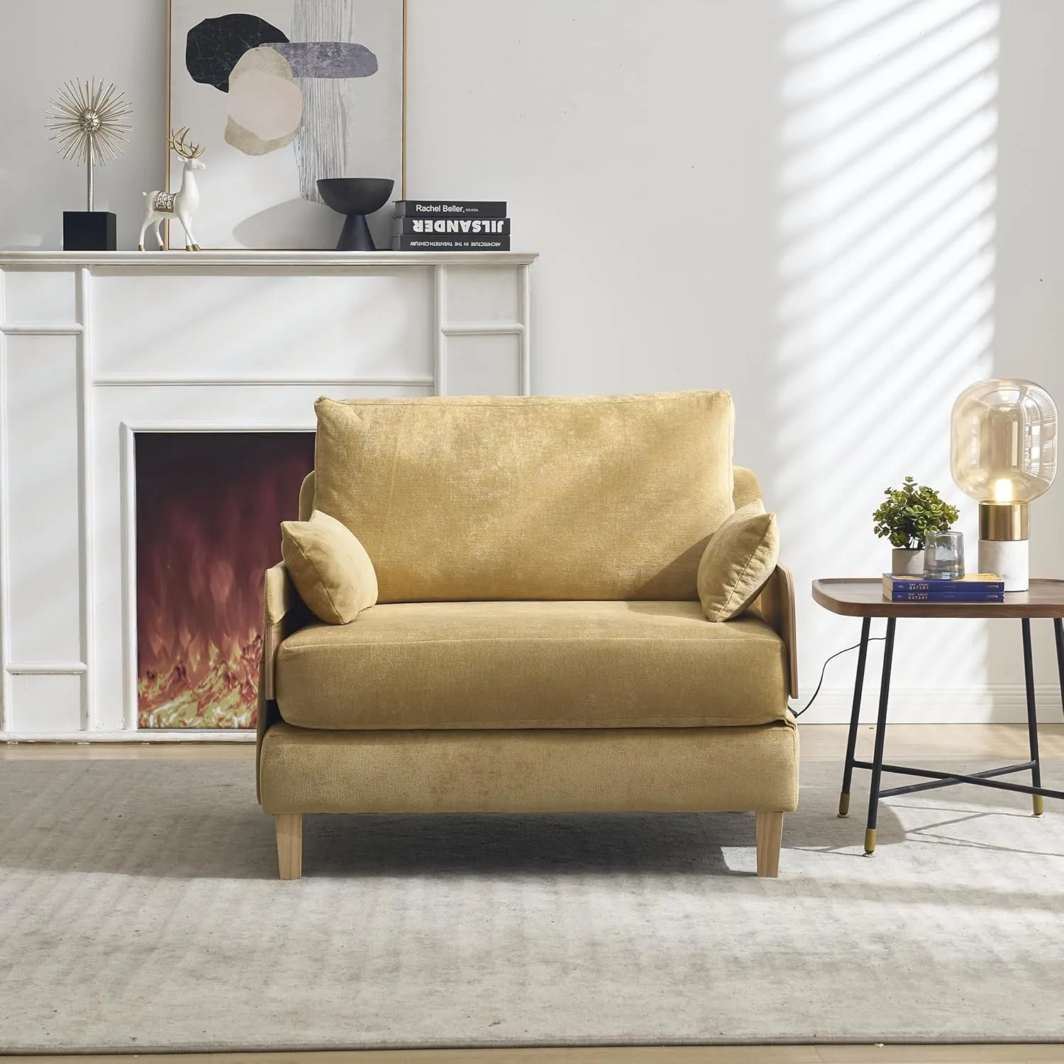 3-in-1 Foldable Sofa Bed Recliner Sleeper, Mid-Century Modern Convertible Sofa Chair with 3 Pillows, Space-Saving Design for Small Spaces, Bedroom, Study & Guest Room, Yellow