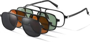 3 in 1 Polarized Magnetic Clip on Sunglasses for Eyeglasses Men Driving Black Square Aviator Optical Glasses Frame