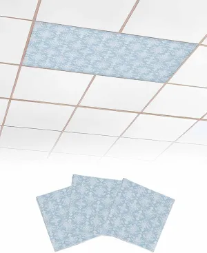 3 Pack Fluorescent Light Cover for Ceiling Lights, Blue Boho Floral Magnetic Classroom Light Filters 4x2 Feet, Ethnic Neutral Abstract Floral Texture Ceiling Shade Panel for Office