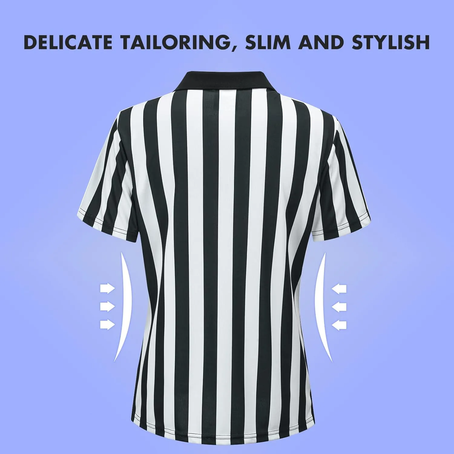 3 Pcs Women's Official Black & White Stripe Referee Shirt Zipper Collared V-Neck Referee Jersey ,Ref Whistle ,Yellow Penalty Flag for Basketball Football Soccer Refs Christmas Waitresses & Costume