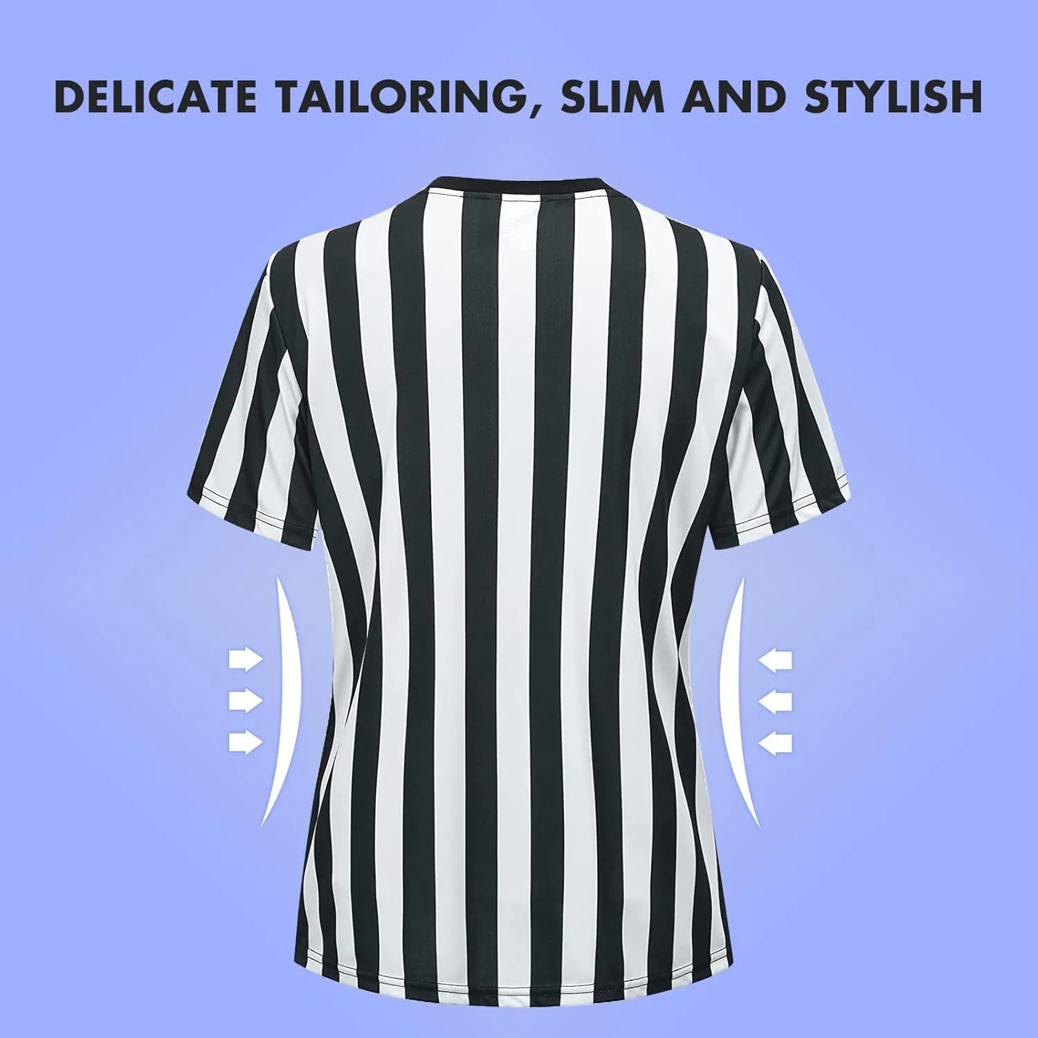 3 Pcs Women's Official Black & White Stripe Referee Shirt Zipper Collared V-Neck Referee Jersey ,Ref Whistle ,Yellow Penalty Flag for Basketball Football Soccer Refs Christmas Waitresses & Costume