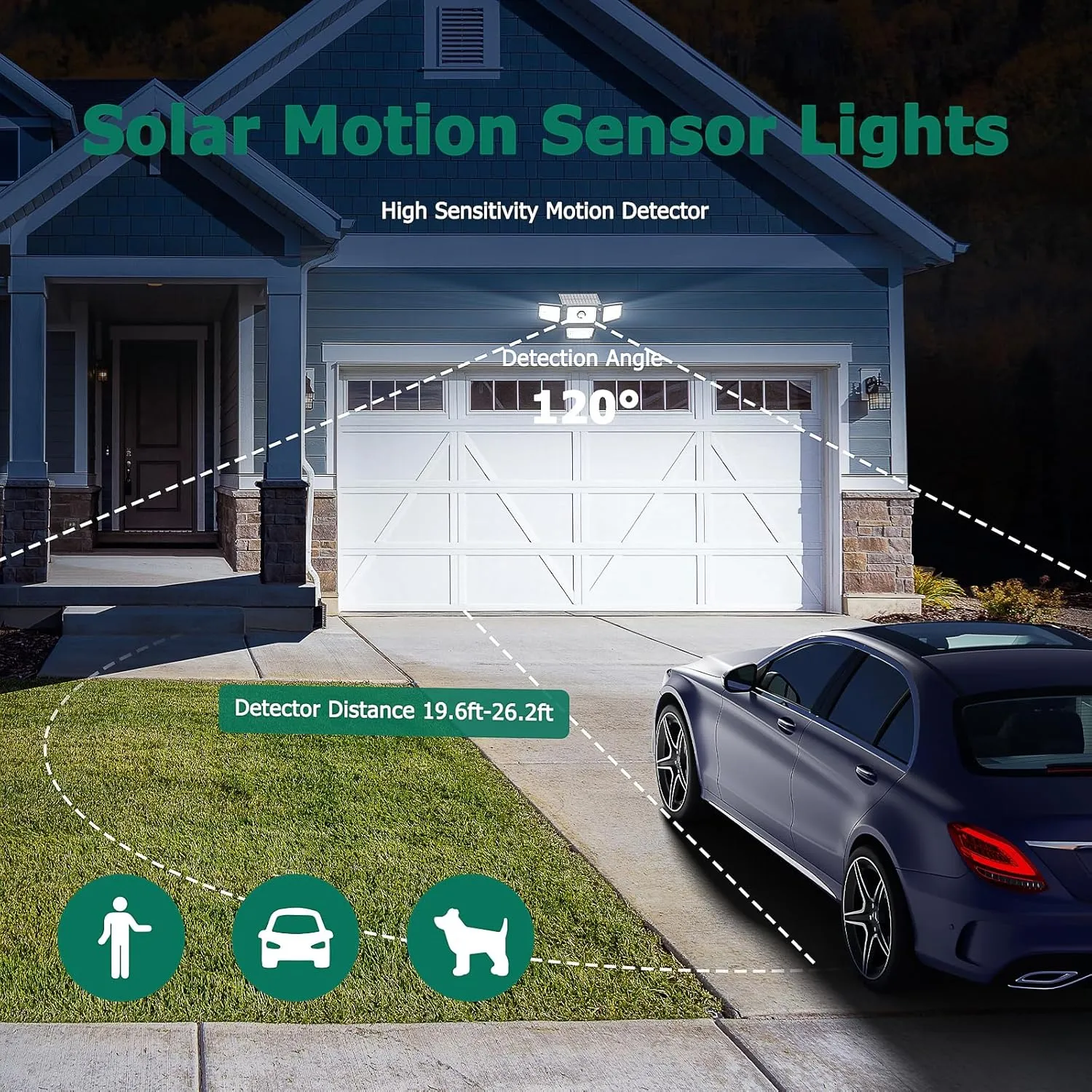 3000LM Solar Lights Outdoor, 4 Adjustable Heads Solar Motion Sensor Lights with 283 LED, IP65 Waterproof Security Wall Lights, Remote Control Flood Lights for Graden, Outside, Backyard 2 Pack