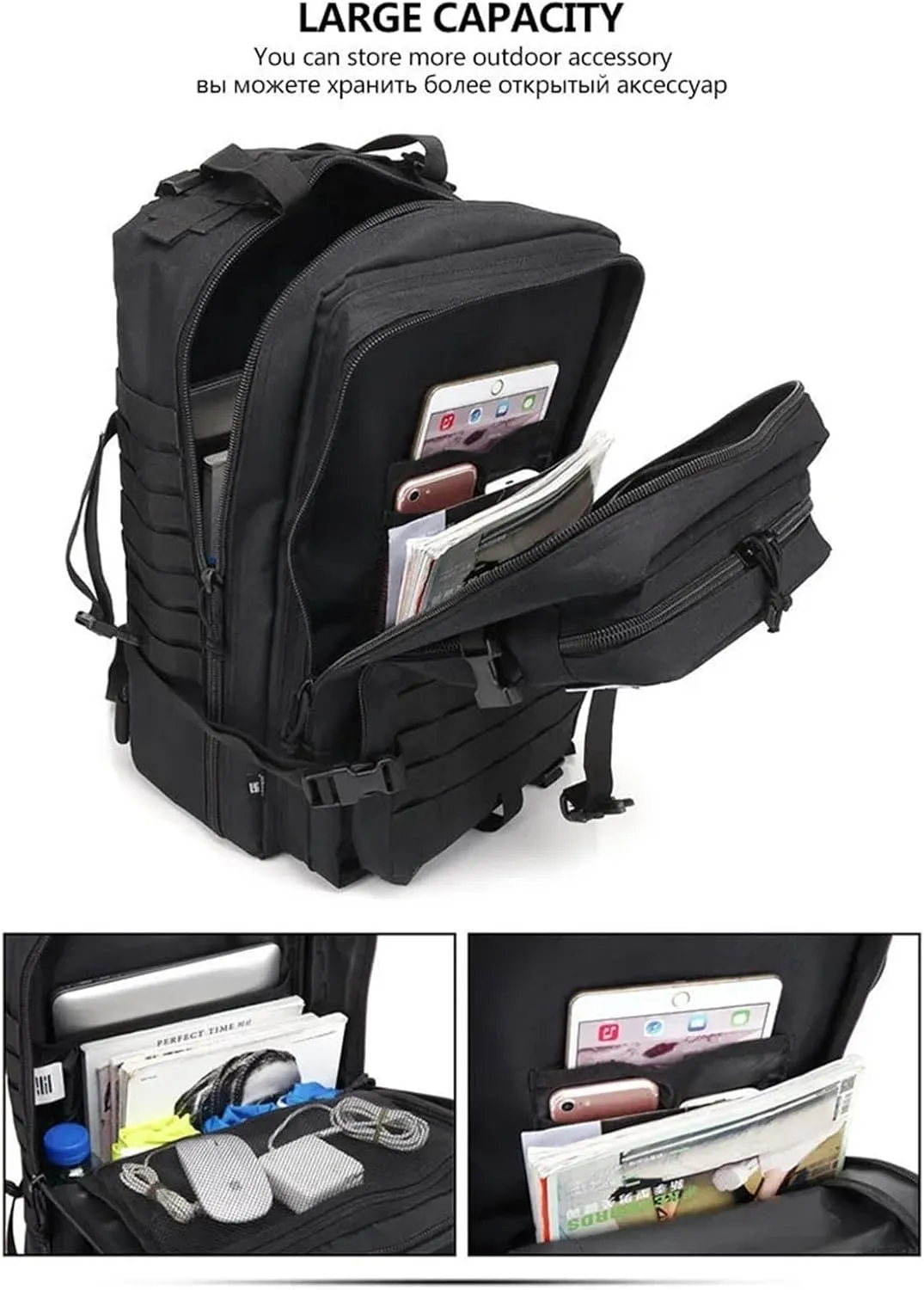 30L Tactical Backpacks Man Traveling Bags Survival Outdoor 3P Assault Pack EDC Molle Pack Hiking Trekking Hunting Bag(Green)