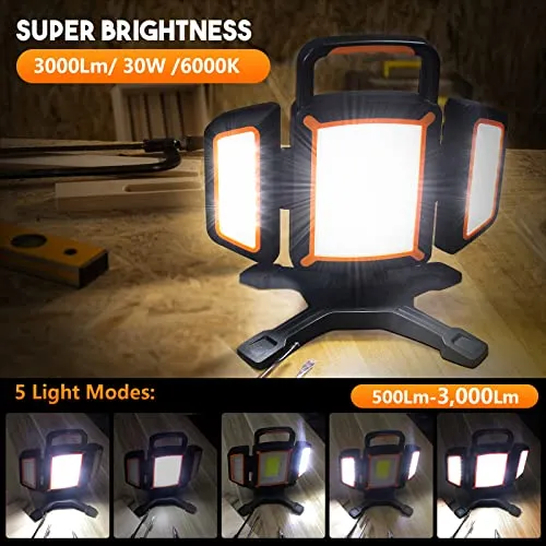30W Rechargeable Work Light,3000 Lumen Magnetic Work Light Battery Powered
