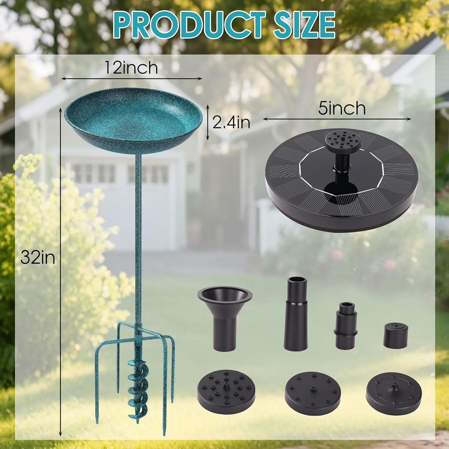 31.5" Solar Bird Bath Fountain with 12" Bowl – Outdoor Cast Iron Birdbath with Solar-Powered Water Fountain, 5-Prong Base & Auger Drill for Garden or Yard Decor(Turquoise Blue)