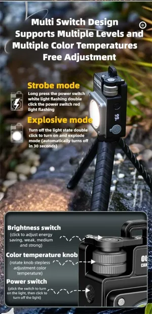 3500lm Outdoor Camping Light with Magnetic Mount, 3000mAh Battery, Multiple Modes, Color Temperature Control, Black