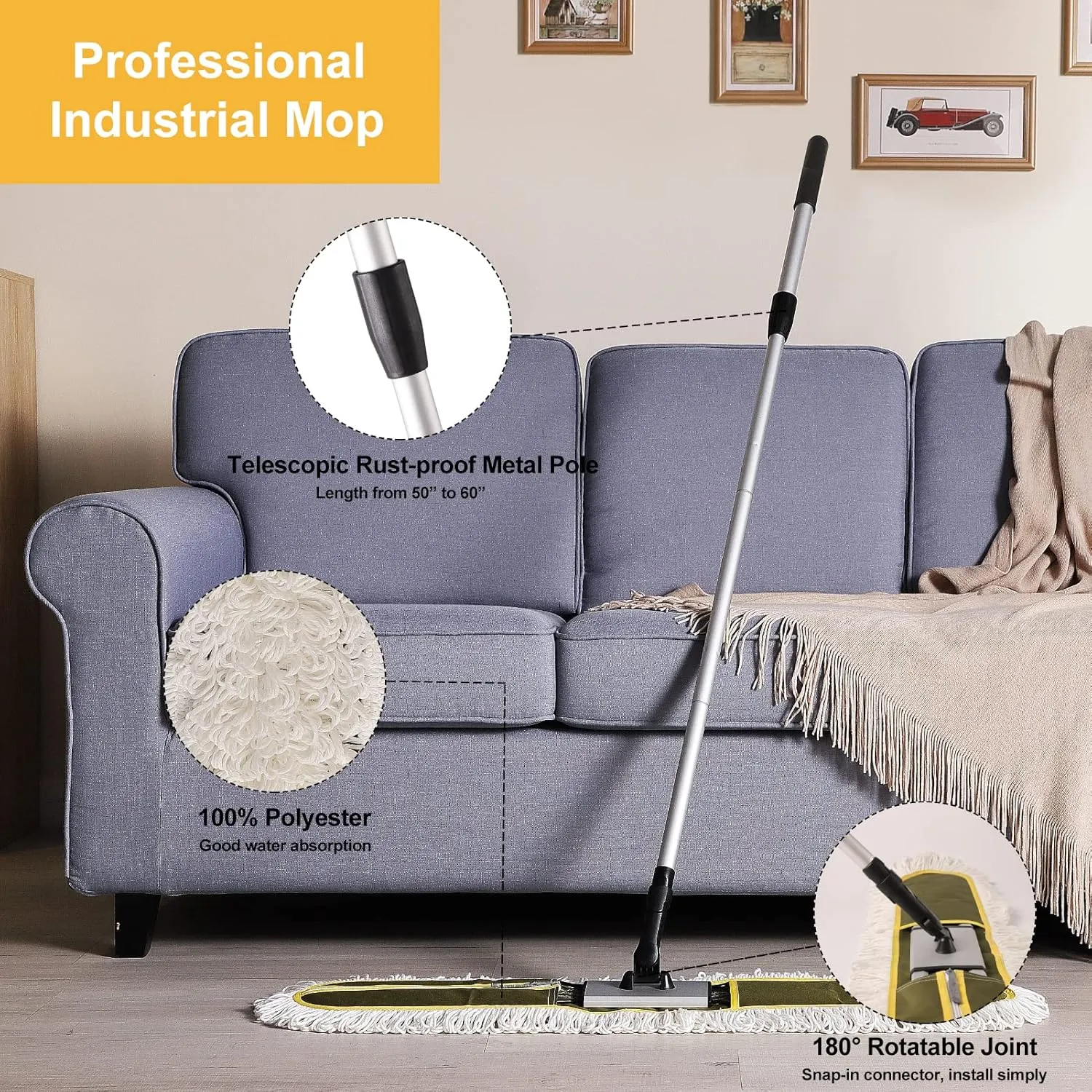 36" Commercial Dust Mops for Floor Cleaning Heavy Duty Floor Duster Mop with Long Handle Hotel Gym Household Cleaning Supplies for Hardwood, Tiles, Marble Floors,Green