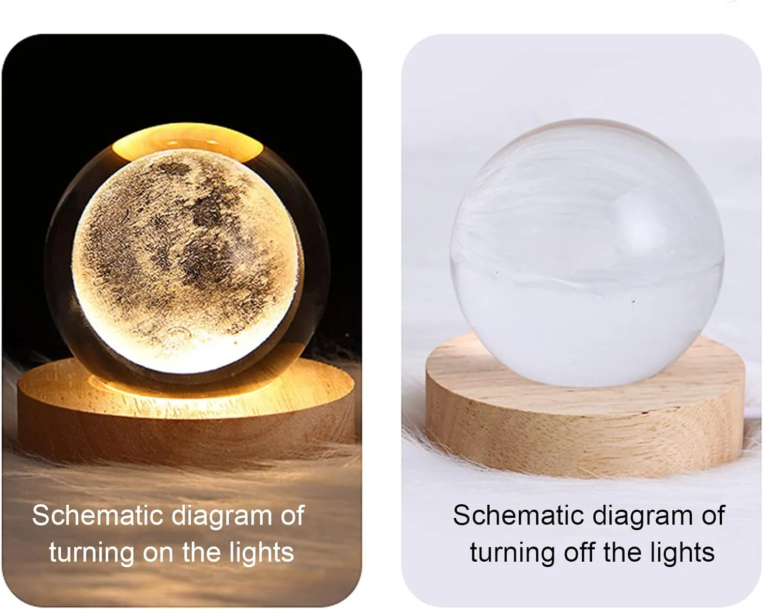 3D Solar System Crystal Night Light with Wooden Base, Fantasy Decor, LED Galaxy Planet Nightlight, 2.76in