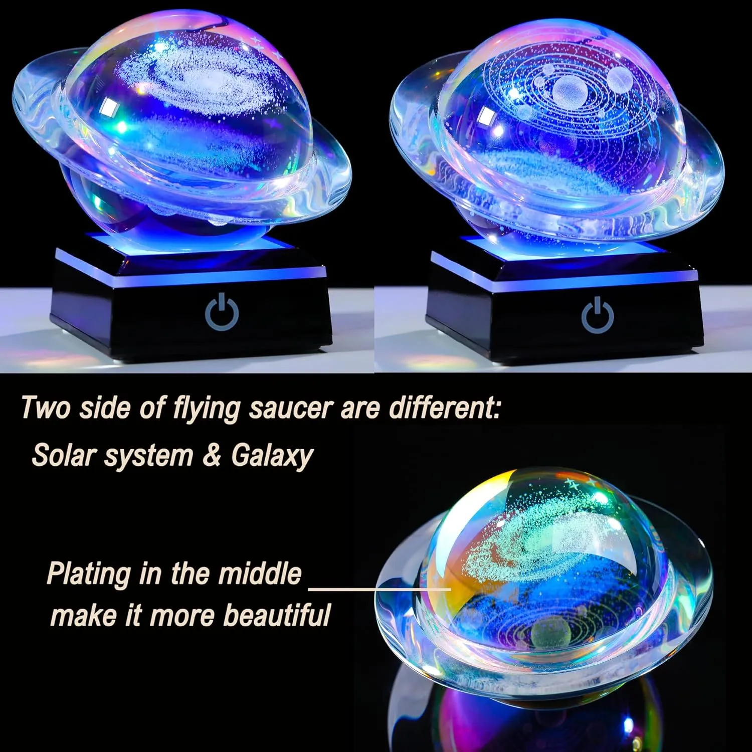 3d Solar System Model Galaxy Crystal Ball 80mm 3.15inch - Saturn Shape Outer Space Astronomy Gifts Room Decor Unique Gifts For Men Him Birthday Dad Physics Science Teacher Night Light Planet Lamp