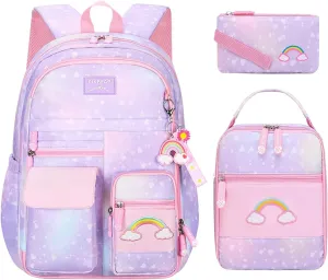 3pcs Girls Backpack, Kawaii School Backpack For Kids Children With Lunch Bag and Pencil Case (purple)