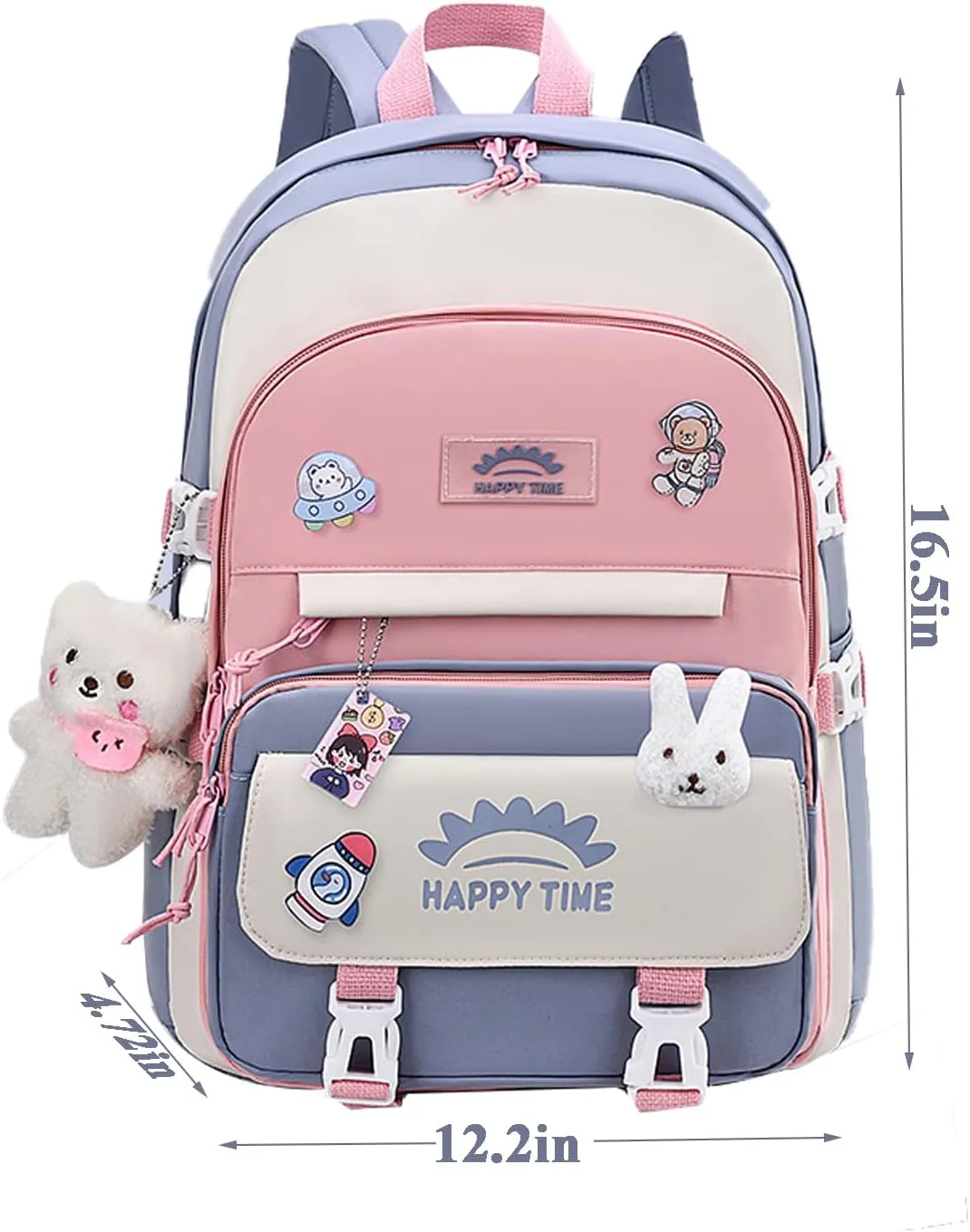 3pcs Girls Backpack, Kawaii School Backpack For Kids Children With Lunch Bag and Pencil Case (rabbit-blue)