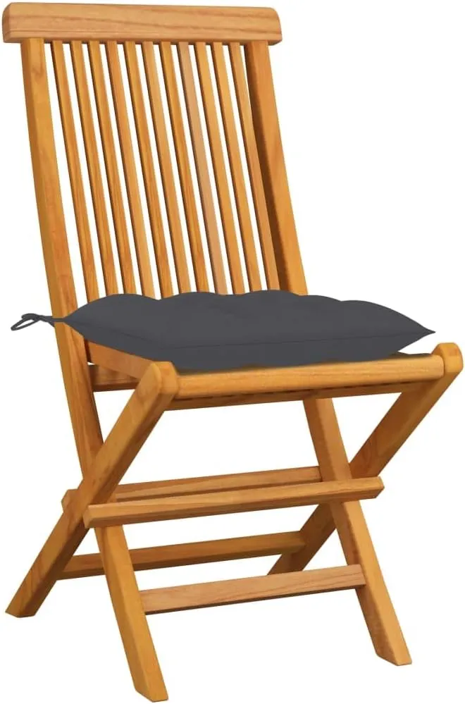 4-Pack Folding Patio Chairs with Anthracite Cushions Solid Teak Wood Outdoor Dining Chairs for Backyard Camping Lawn