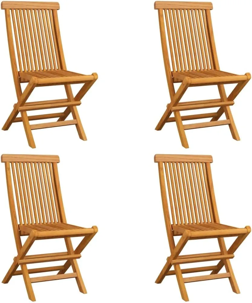 4-Pack Folding Patio Chairs with Anthracite Cushions Solid Teak Wood Outdoor Dining Chairs for Backyard Camping Lawn