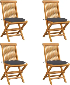 4-Pack Folding Patio Chairs with Anthracite Cushions Solid Teak Wood Outdoor Dining Chairs for Backyard Camping Lawn