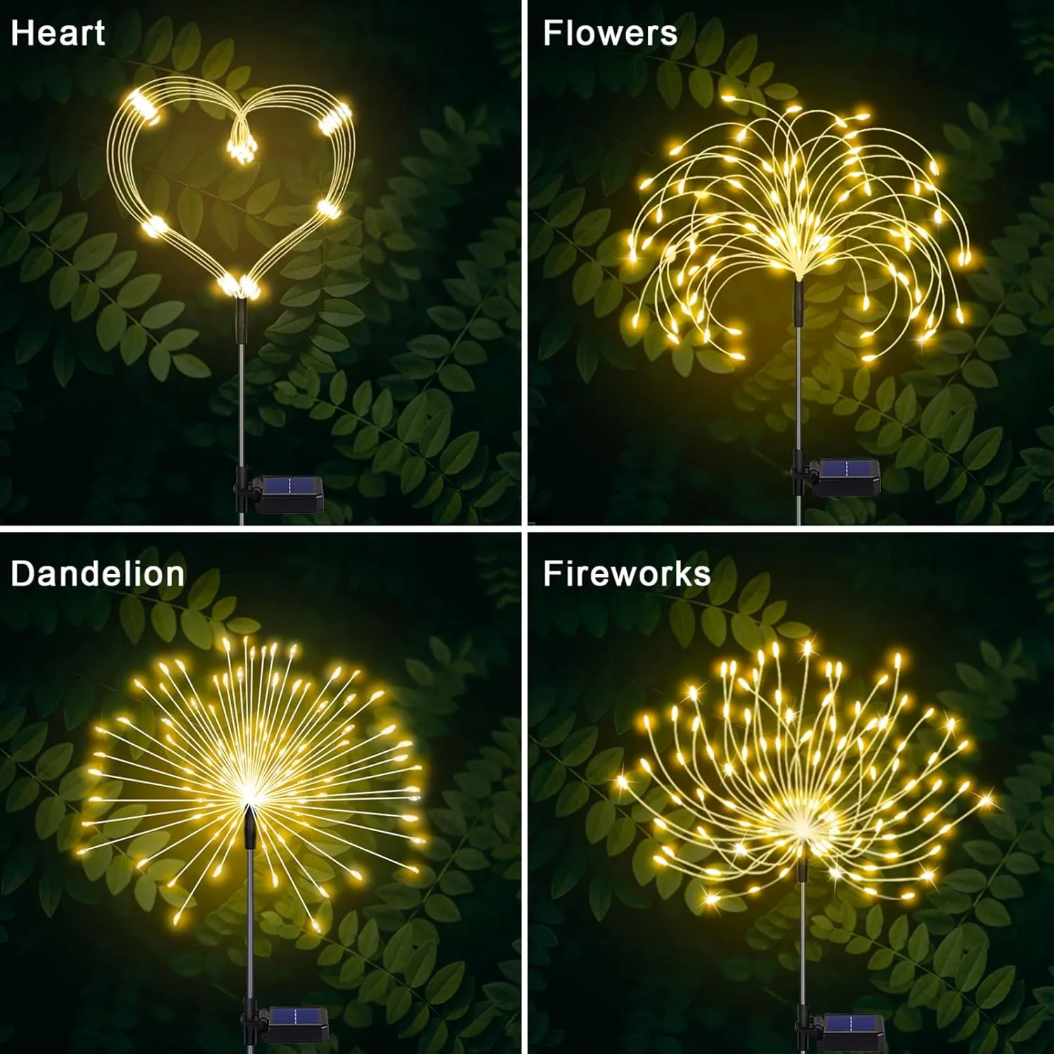 4 Pack Solar Firework Lights - Outdoor 120 LED, Waterproof Stake Landscape Lights with 8 Flashing Modes, for Garden Pathway Courtyards Wedding Christmas Decor (Warm White)