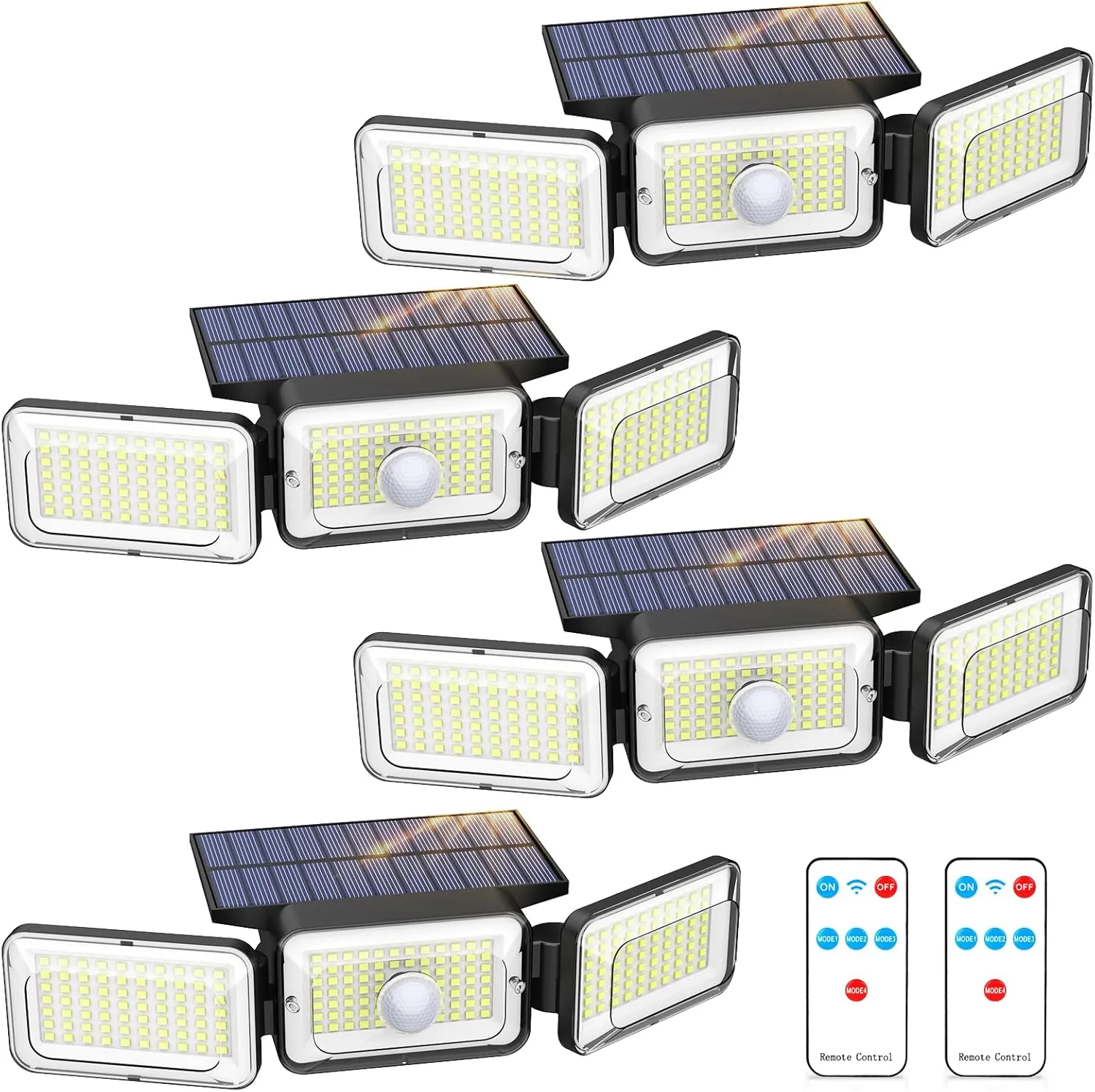 4 Pack Solar Lights Outdoor, 2800LM 218 Led Motion Sensor Outdoor Lights with Remote Control, 3 Heads IP65 Waterproof Security Solar Flood Lights for Outside Backyard Yard Porch