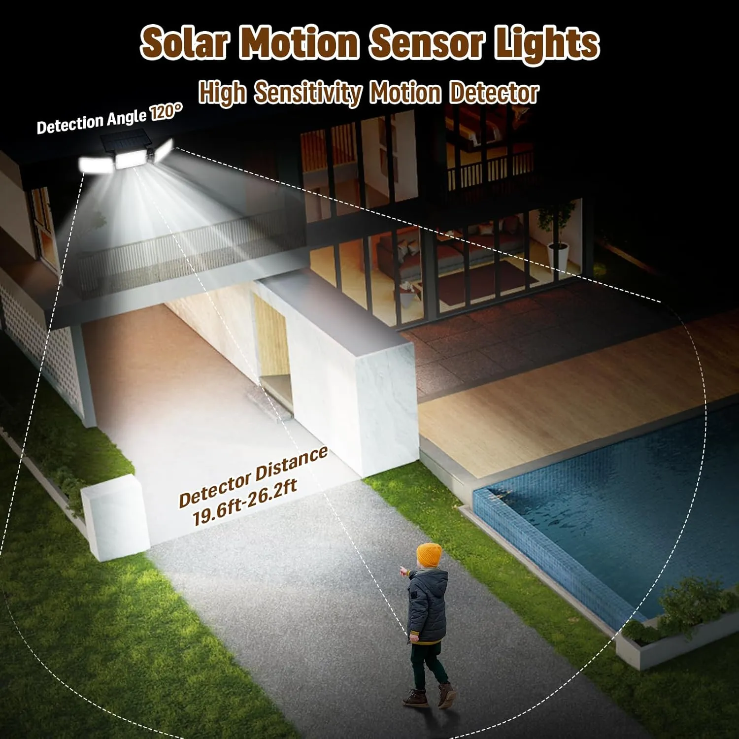 4 Pack Solar Lights Outdoor, 2800LM 218 Led Motion Sensor Outdoor Lights with Remote Control, 3 Heads IP65 Waterproof Security Solar Flood Lights for Outside Backyard Yard Porch