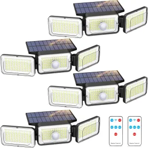 4 Pack Solar Lights Outdoor, 2800LM 218 Led Motion Sensor Outdoor Lights with Remote Control, 3 Heads IP65 Waterproof Security Solar Flood Lights for Outside Backyard Yard Porch