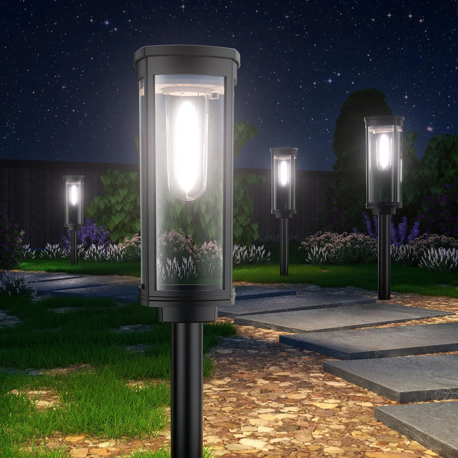 4 Pack Solar Pathway Lights Outdoor, Modern Super Brightness LED Path IP65 Waterproof Garden Lights Solar Powered Landscape Lighting for Outside Yard Garden Driveway Walkway