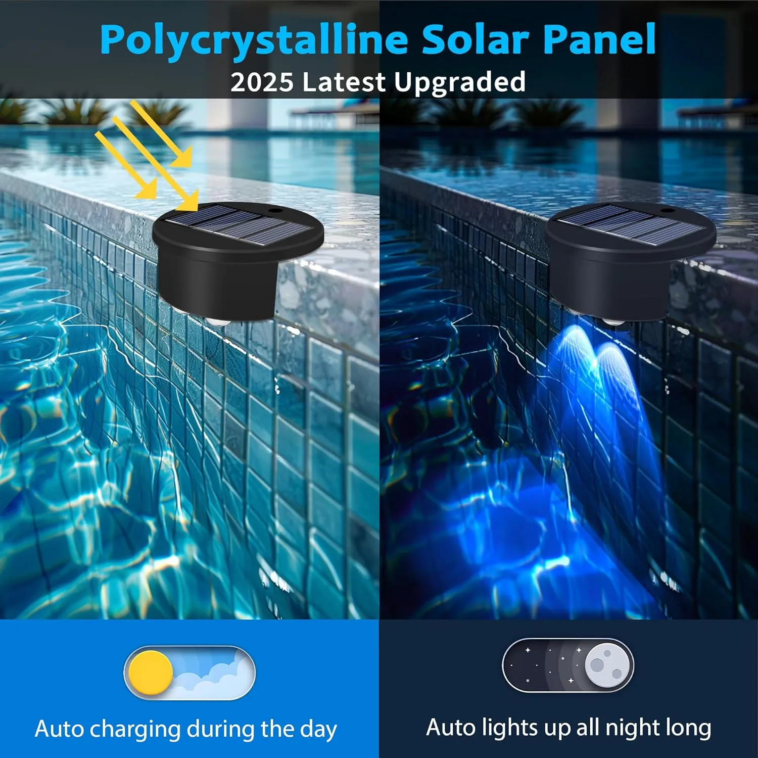 4 Pack Solar Pool Lights for Above Ground Pools, Swimming Pool Accessories Inground Pool Deck Lights Solar Powered, Pool Area Decorations Outdoor Waterproof, 2 Lights