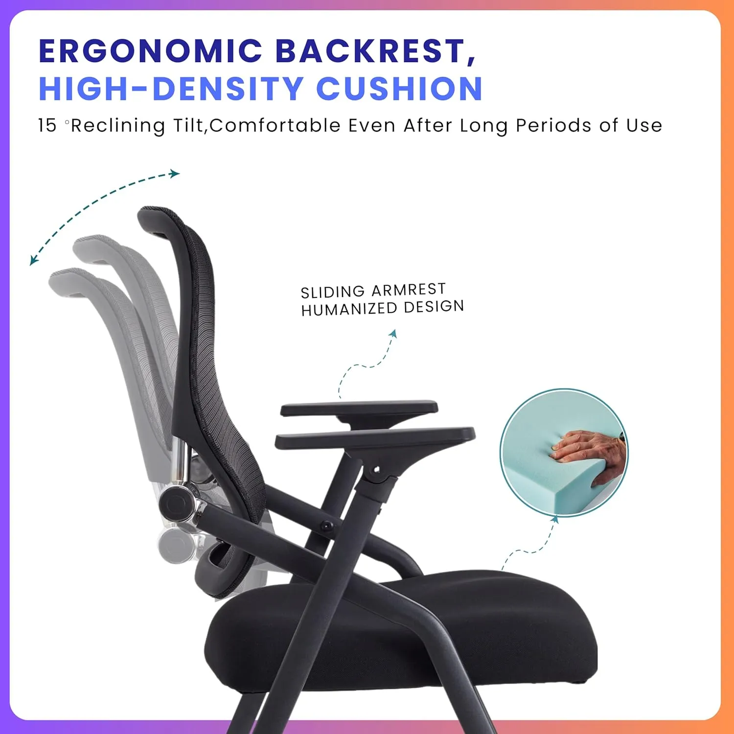 4 Pack Stackable & Foldable Conference Room Chairs with Lumbar Support, Armrest - Ergonomic Mesh Bouncing Back for Office Meeting, Conference, Reception and Training Room Chair