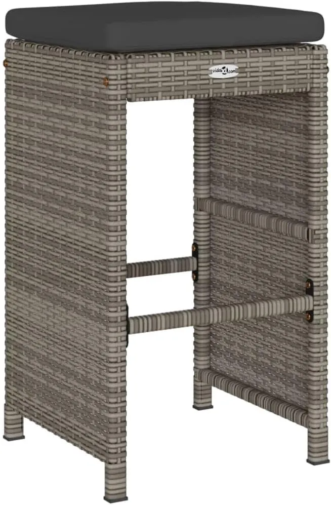 4-Piece Patio Bar Stools Set with Cushions, Gray PE Rattan Outdoor Furniture, Steel Frame Weather-Resistant Bar Height Stools for Backyard, Deck, Poolside