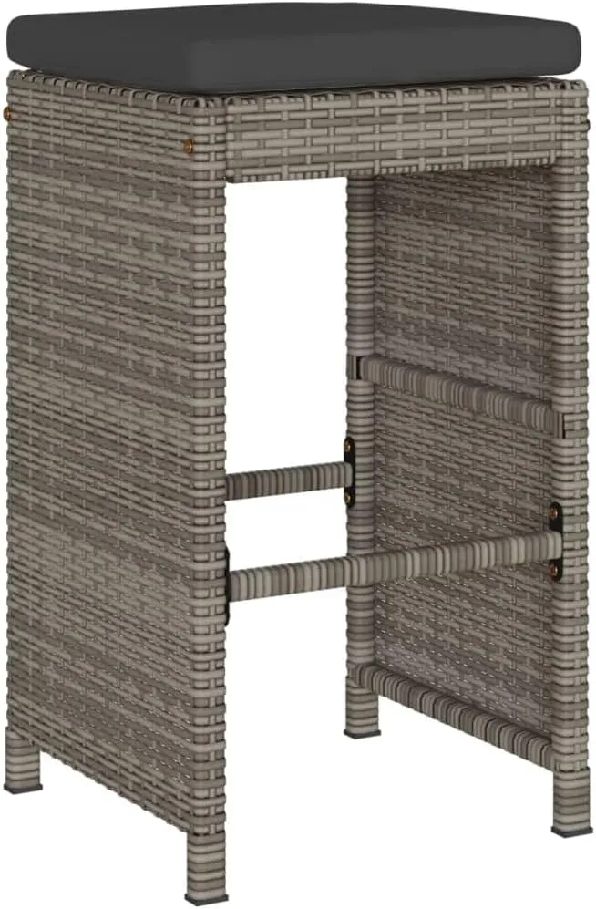 4-Piece Patio Bar Stools Set with Cushions, Gray PE Rattan Outdoor Furniture, Steel Frame Weather-Resistant Bar Height Stools for Backyard, Deck, Poolside