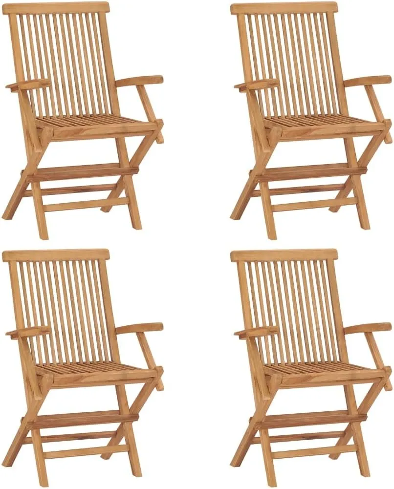 4-Piece Teak Wood Patio Chairs Set with Beige Cushions, Foldable Outdoor Furniture for Garden Poolside Backyard, Durable Wooden Lounge Chairs with Weather-Resistant Design