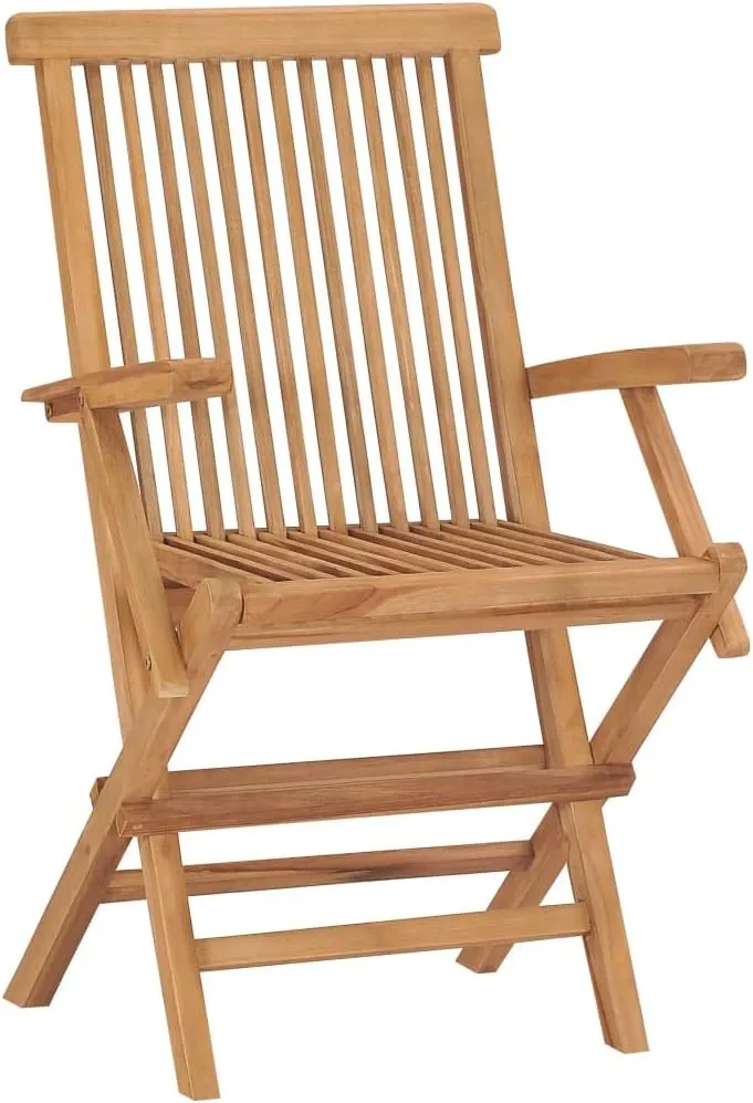 4-Piece Teak Wood Patio Chairs Set with Beige Cushions, Foldable Outdoor Furniture for Garden Poolside Backyard, Durable Wooden Lounge Chairs with Weather-Resistant Design