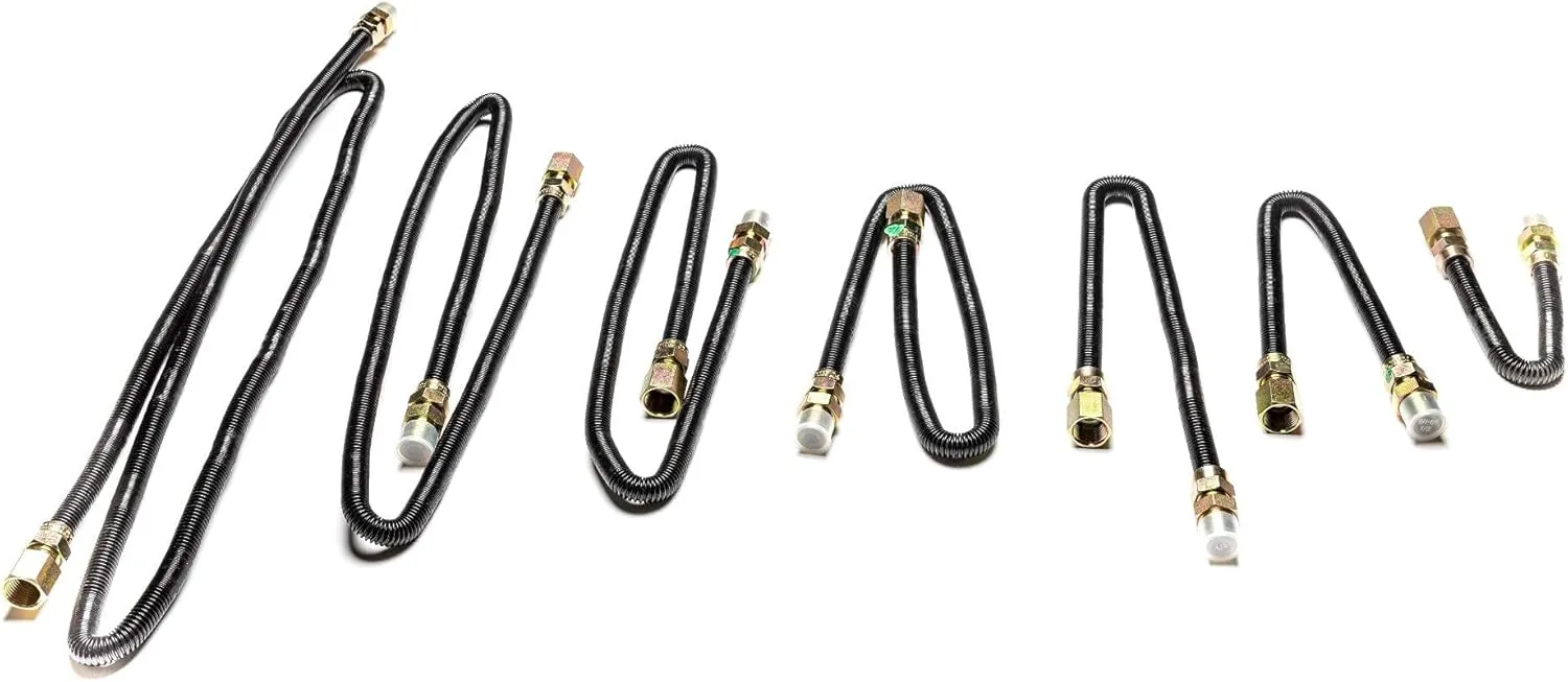 48'' x 1/2'' High Capacity Gas Flex Line - Premium Quality Black Non-Whistle Fire Pit, Fireplace, Dryer Gas Line - Versatile Usage - Easy Installation