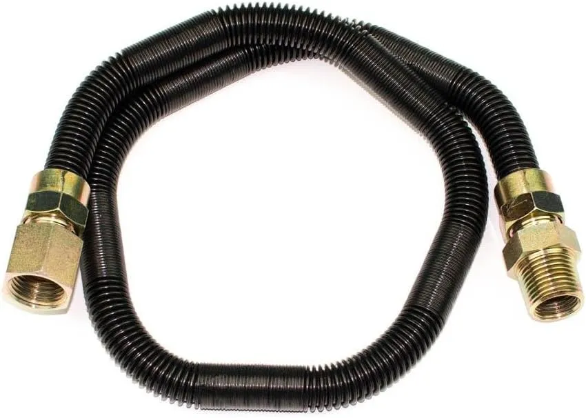 48'' x 1/2'' High Capacity Gas Flex Line - Premium Quality Black Non-Whistle Fire Pit, Fireplace, Dryer Gas Line - Versatile Usage - Easy Installation