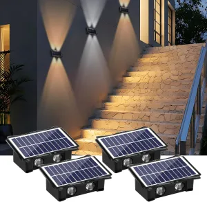 4LED Solar Wall Lights, Up and Down Lighting Solar Light Outdoor Waterproof IP65, 6500K/3000K Solar Fence Light for Yard Garden Garage Christmas Decorations (4 Pack)