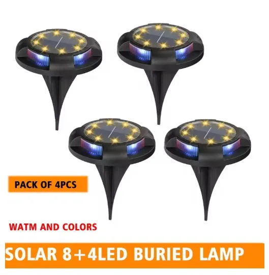 4Pcs 12LED Solar Power Disk Light Outdoor Garden Solar Underground Light Deck Light Spotlight Buried Solar Led Lamp Garden Decor