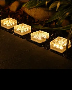 4PCS Outdoor Waterproof Solar Brick Lights with 4 LED Recessed Paver for Garden Landscape Path Ligh Yard Decoration