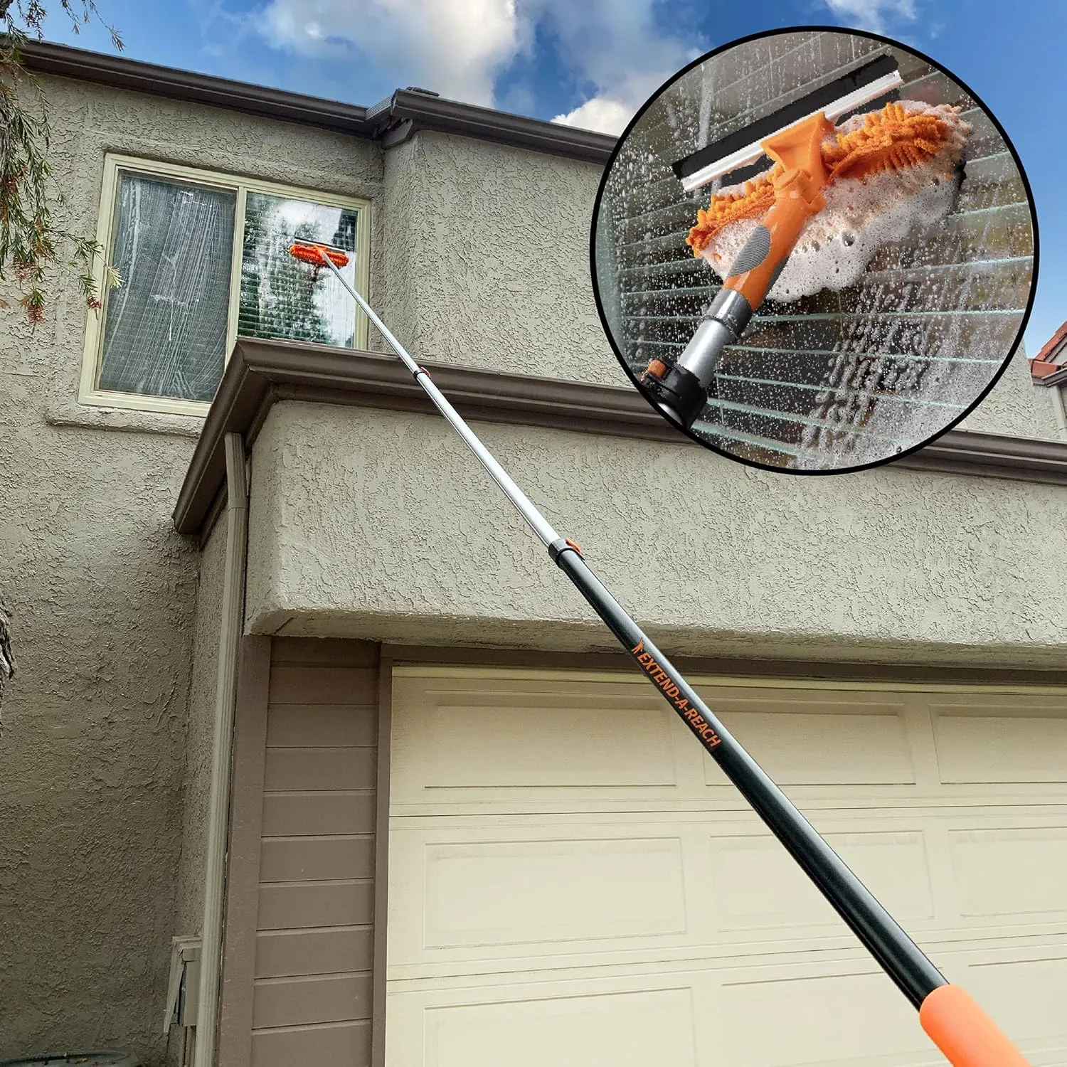 5-24ft Window Washing Kit with Extension Pole (30  Foot Reach) // Window Cleaning Tool & Window Washer Squeegee with Telescopic Extension Pole // Best Indoor Outdoor Window Washing Equipment