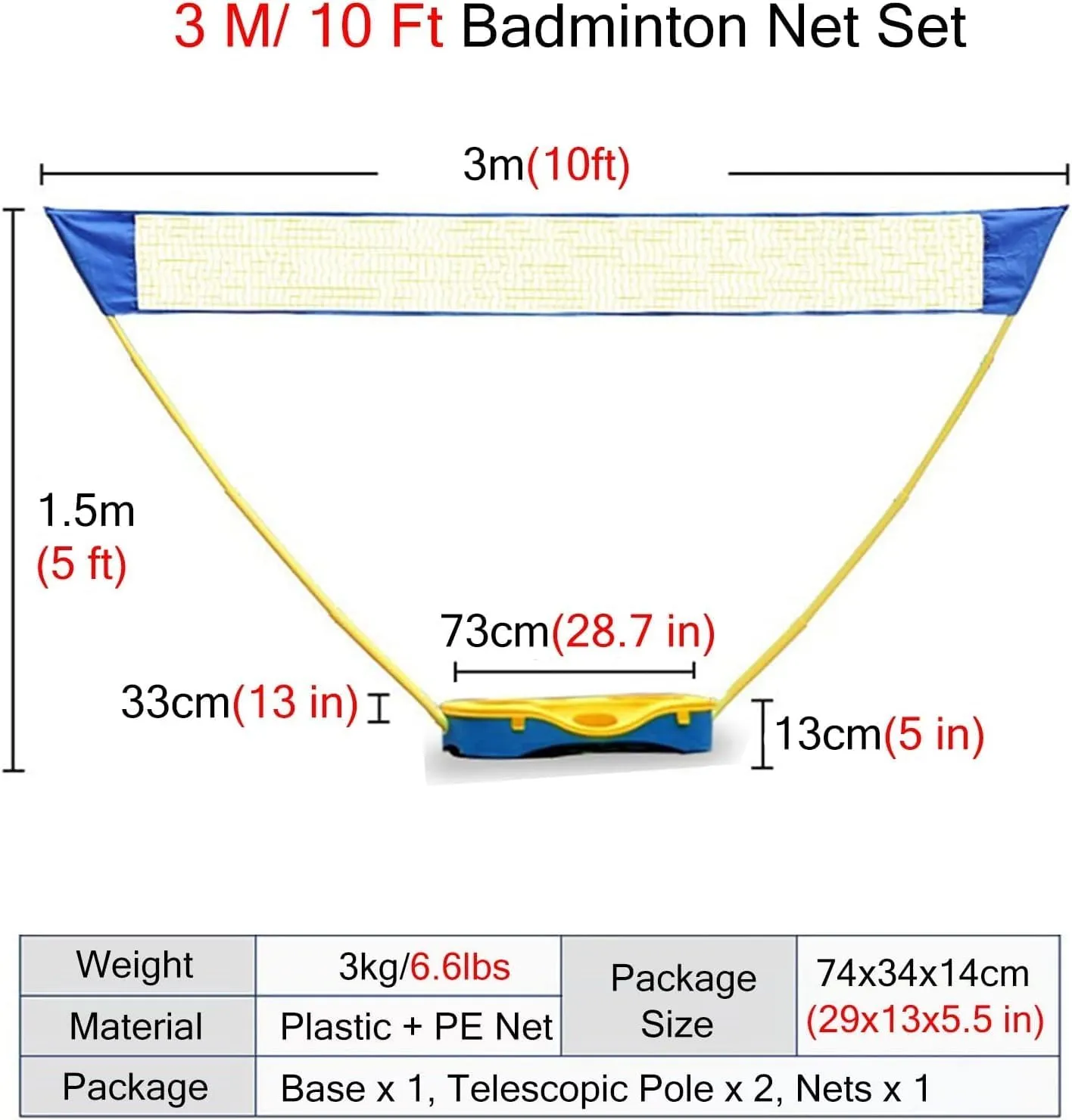 5 Feet High Badminton Tennis Net for Kids Youth Adults, Badminton Sets for Backyards, Portable Volleyball Net System with Carrying Case Base, Easy to Install