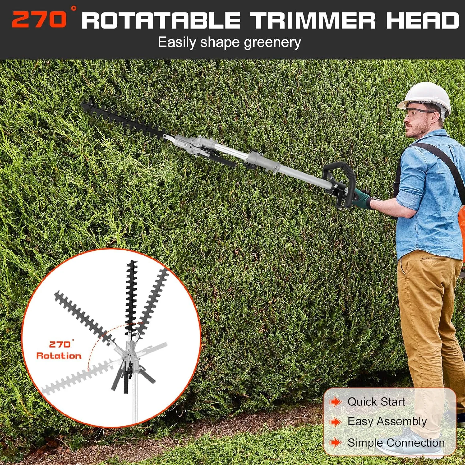 5 in 1 Weed Eater Gas Powered, 52cc 2-Stroke Gas Weed Wacker, Petrol Hedge Trimmer with Attachments, 9500rpm Strong Power & Gas Weed Eater for Yard and Garden (Orange)